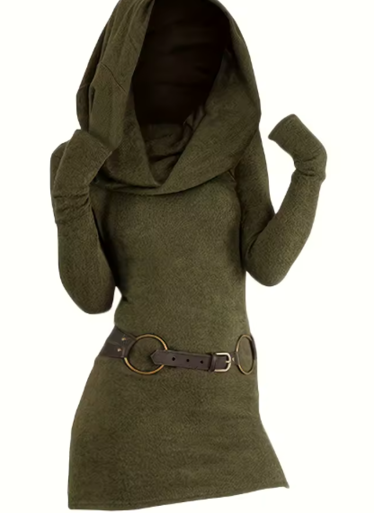 فستان محبوك سادة باكمام طويلة