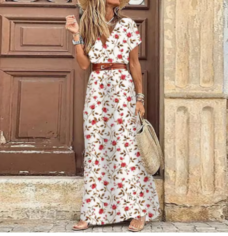 فستان طويل مزين ب زهور