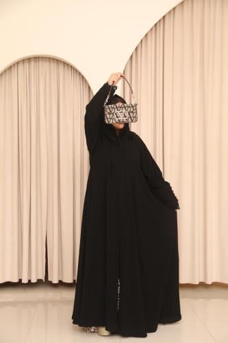 عبايه دبل كلوش قماش ملكي دانتيل بالاكمام