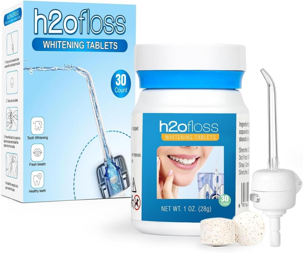 اتش تو اوفلوس اقراص تبييض الاسنان بالماء قابلة لاعادة التعبئة مع فوهة الفم HF-9 لتبييض بلطف القرفة 30 قطعة