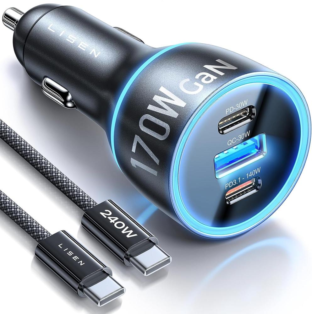 شاحن سيارة سريع USB C ليسين 170 وات