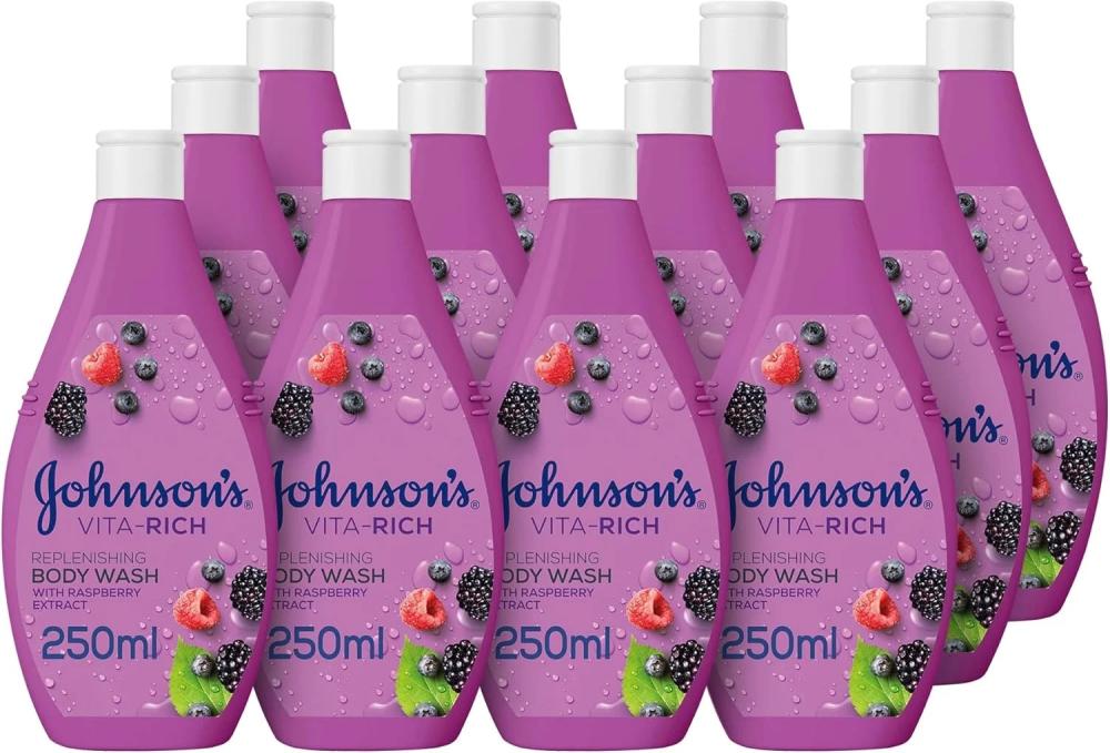 غسول الجسم فيتا ريتش برائحة التوت المجدد 12×250 مل من جونسون اند جونسون
