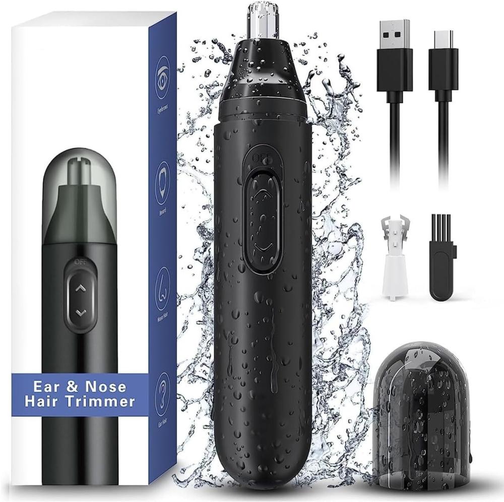 لينجي ماكينة تشذيب شعر الانف والاذن قابلة لاعادة الشحن ومقاومة للماء لازالة الوجه والحواجب اسود