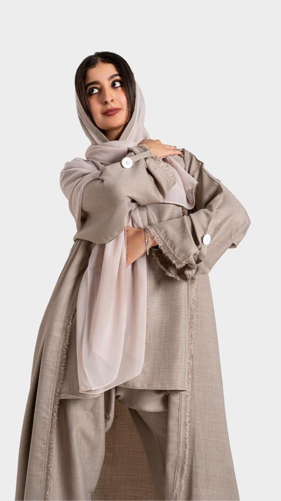 عبايه 4 قطع للسفر قماش كتان  RH36