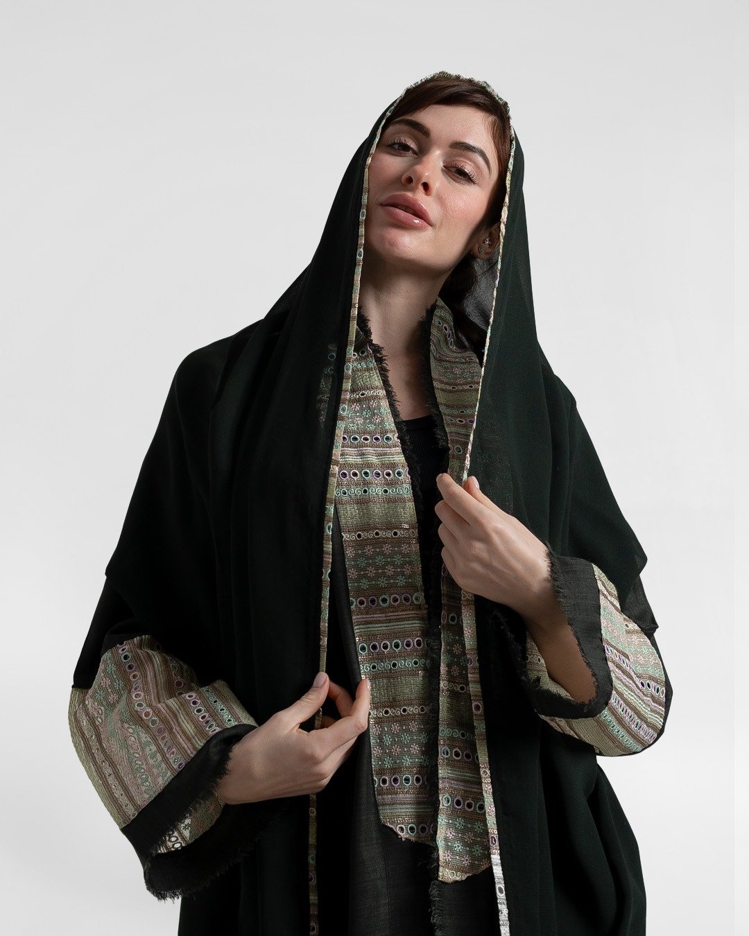 عباية نص بشت قماش كتان RH46