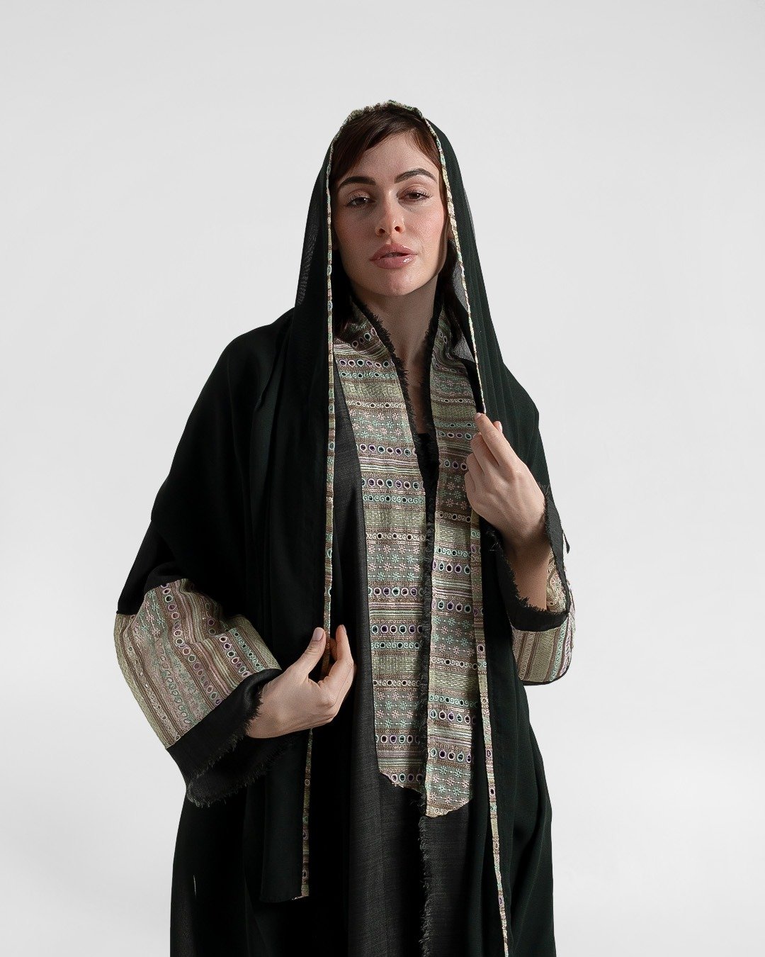 عباية نص بشت قماش كتان RH46