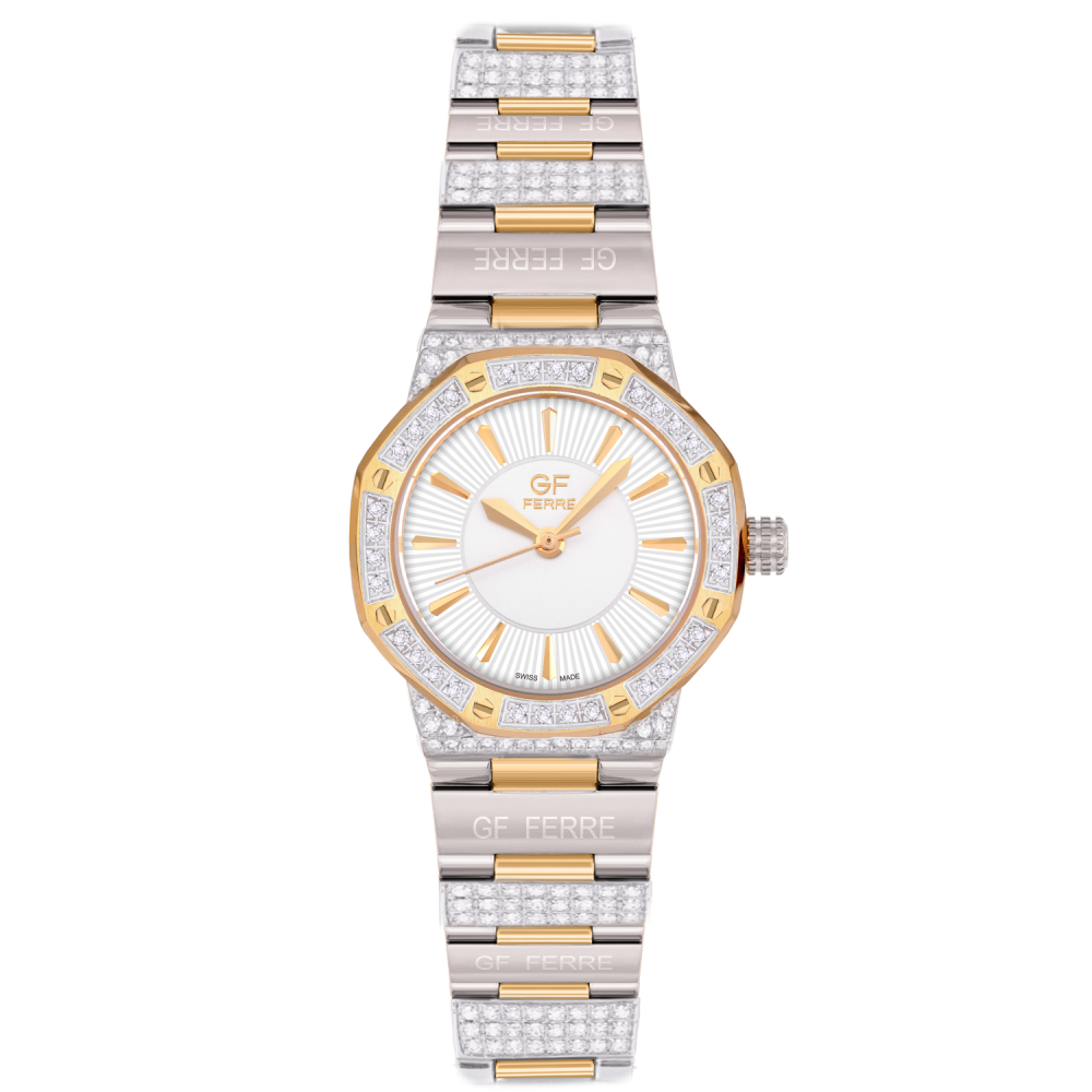 ساعة الماس نسائية  ذهبي في فضي