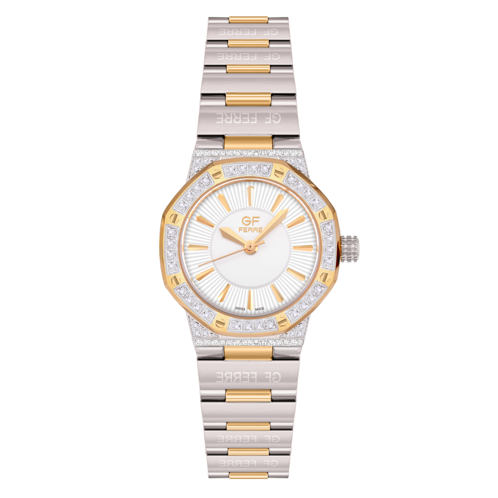 ساعة GF الماس نسائي استيل فضي مع ذهبي