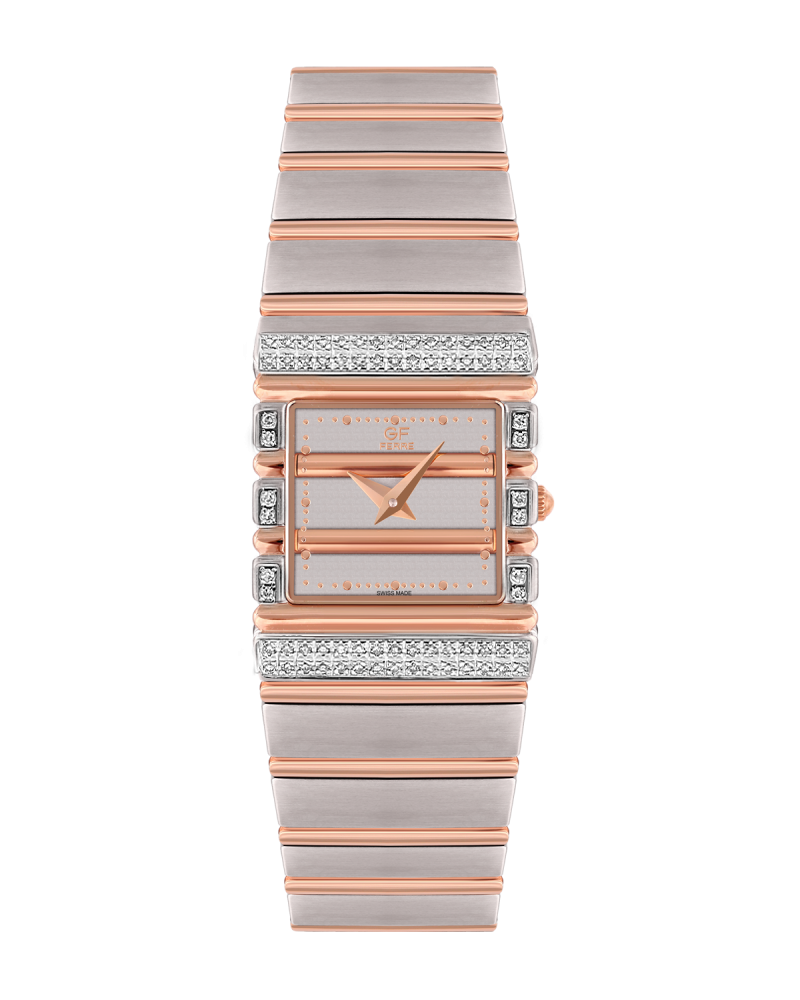 ساعة الماس نسائية فضي مع برونزي