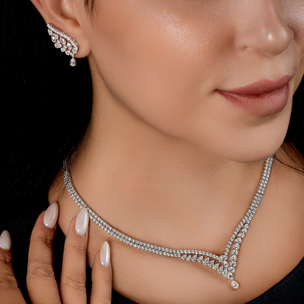 نصف طقم ذهب ابيض و الماس