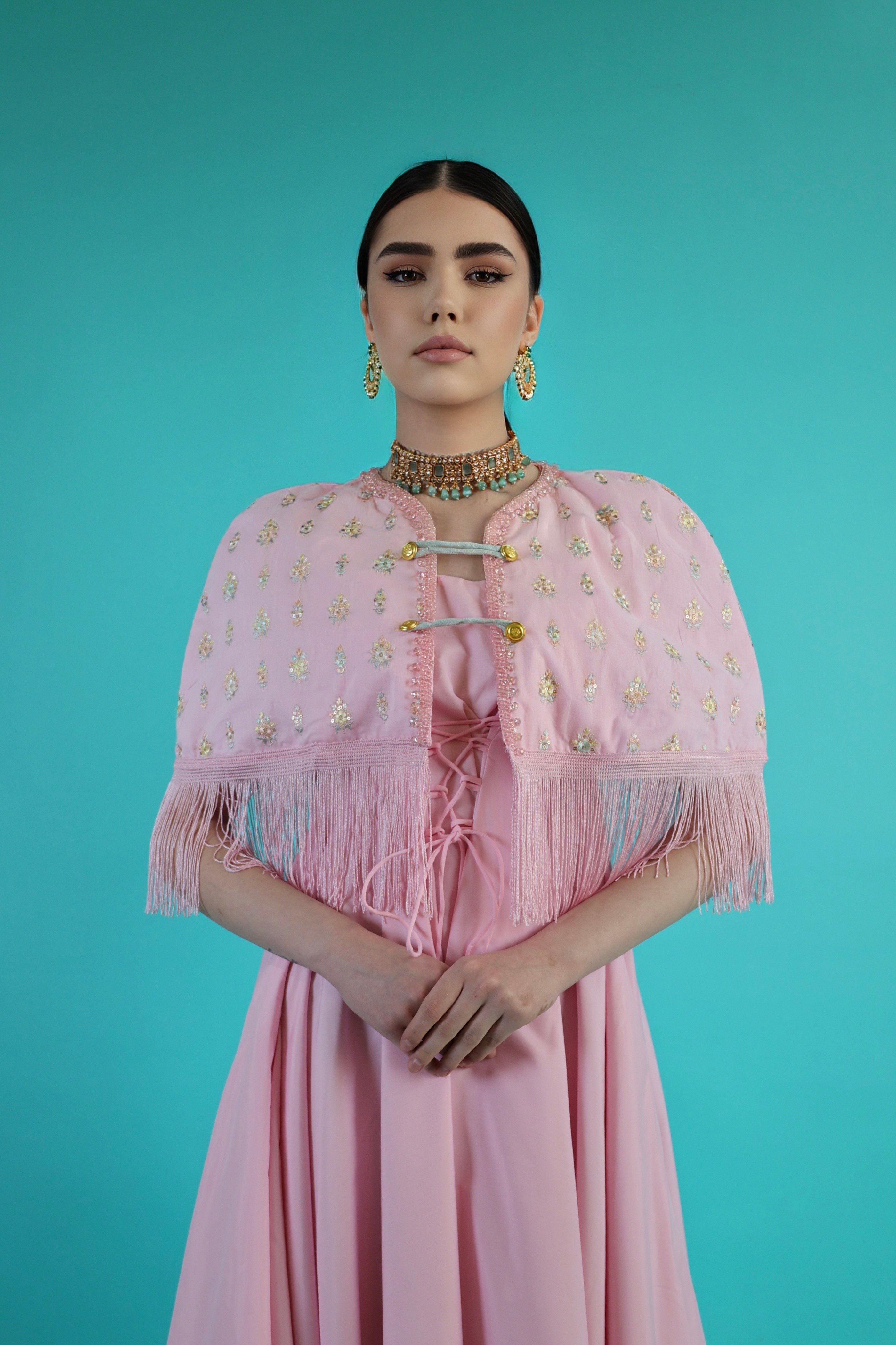 two color dress designs a with a distinctive Design made of pieces, a pink-colored dress and a piece with special details on the shoulders in the same Stitching designs Size:Size 8 / S winter dresses for sale Length:MAXI every day wardrobe staple