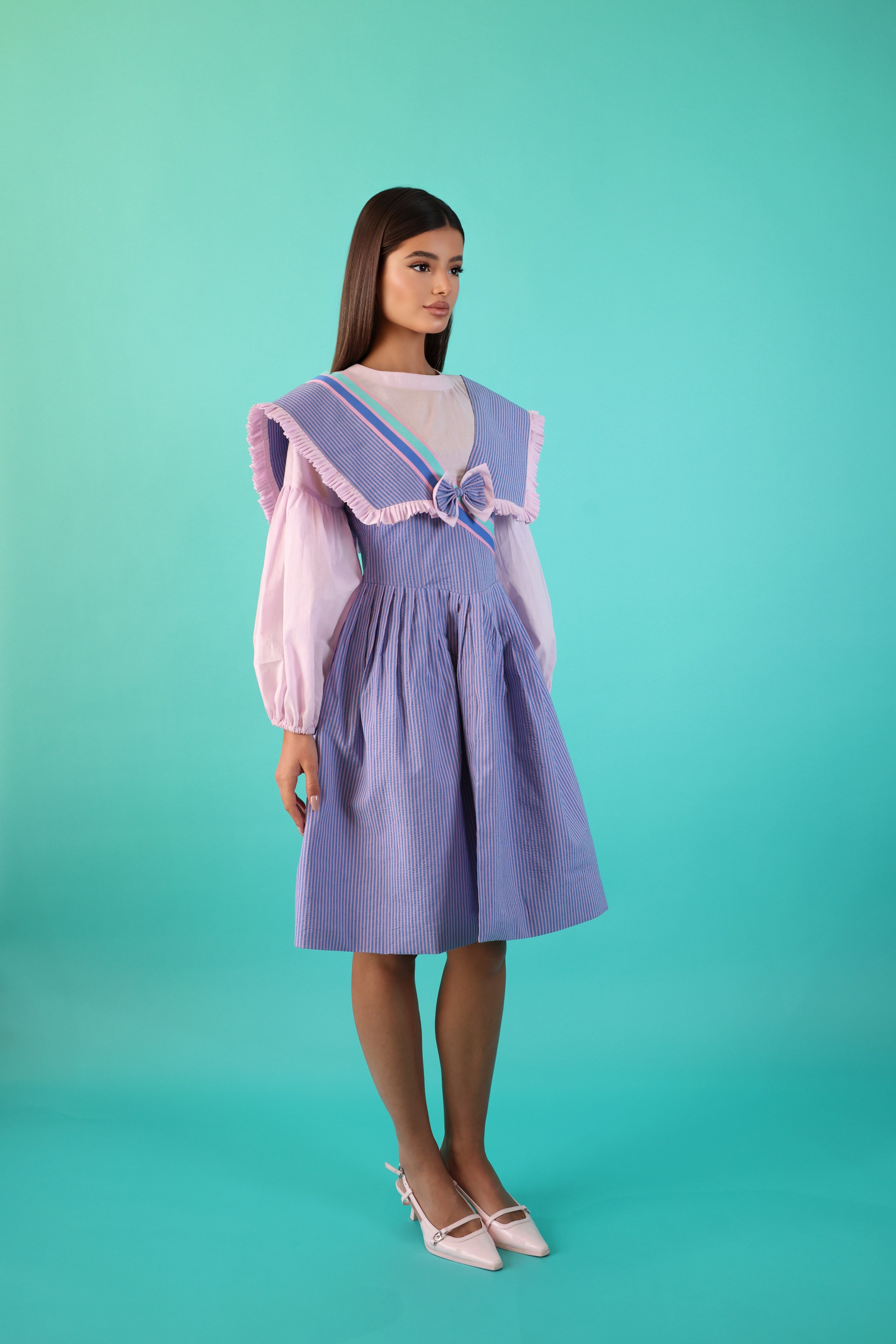 cocktail dress korean style A with A style, striped, made of two fabrics: cotton and Korean sequin prom dresses mermaid
