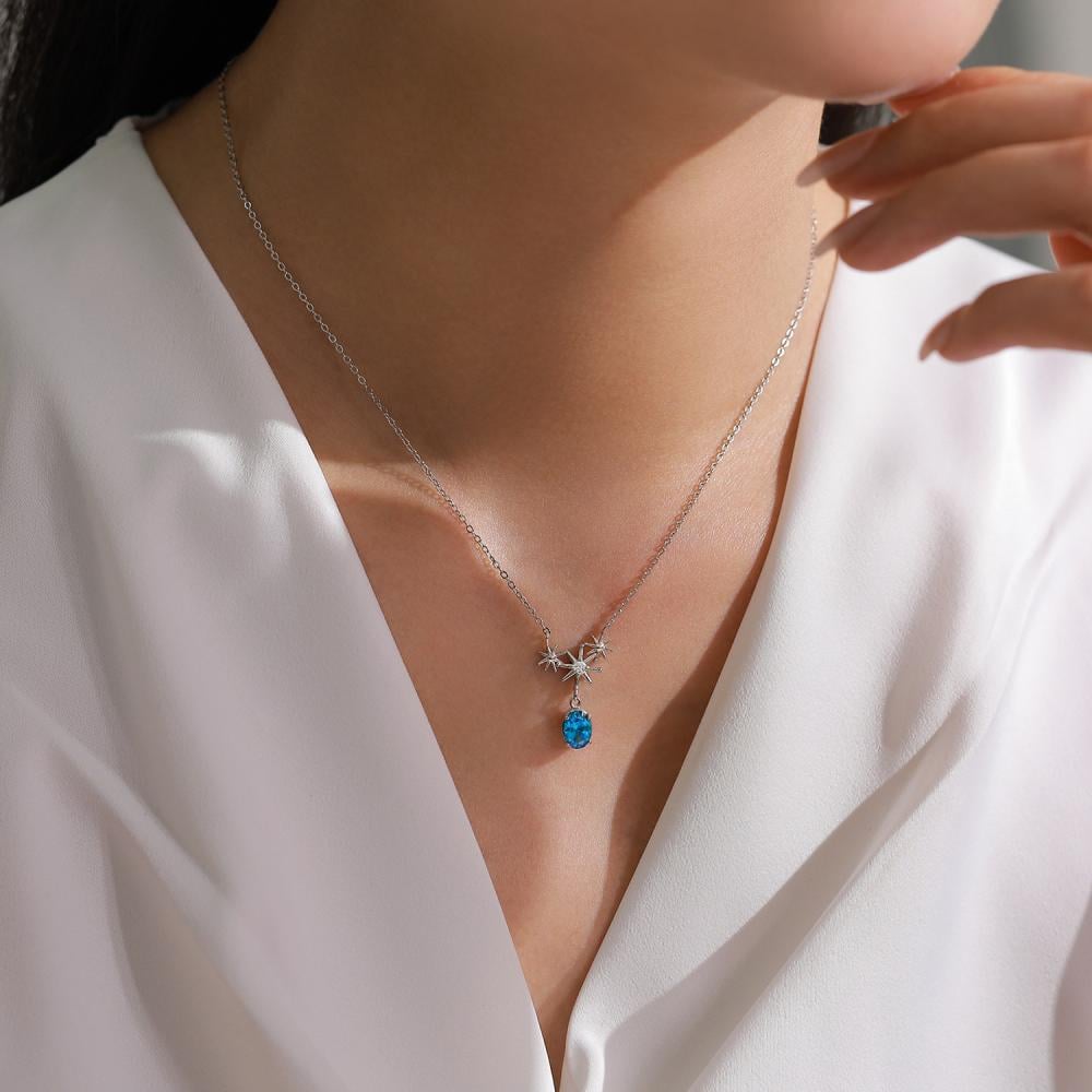 طقم فضة 925 قلادة وأقراط نجوم