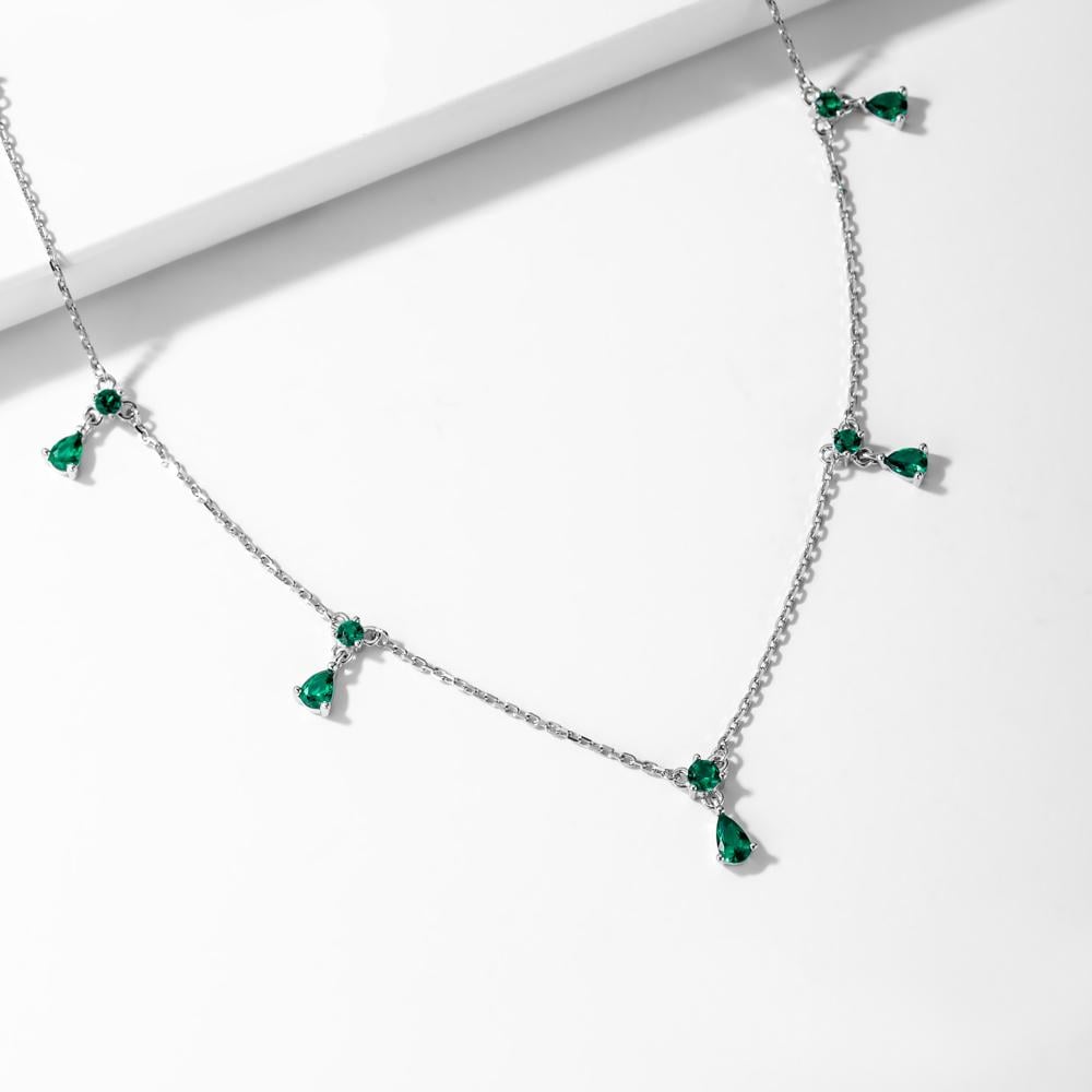 ندى الصحراء: سلسلة فضة بقطرات بلون الزمرد (فضة استرلينية 925)