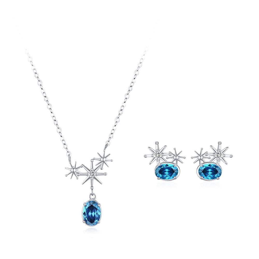 طقم فضة 925 قلادة وأقراط نجوم