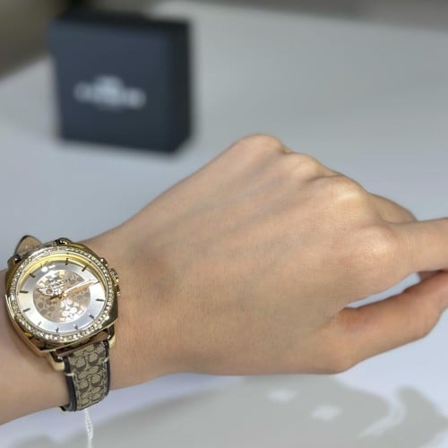 كوتش مسناء ذهبي كريستال وجلد بتفاصيل ممزوجه بالكان...