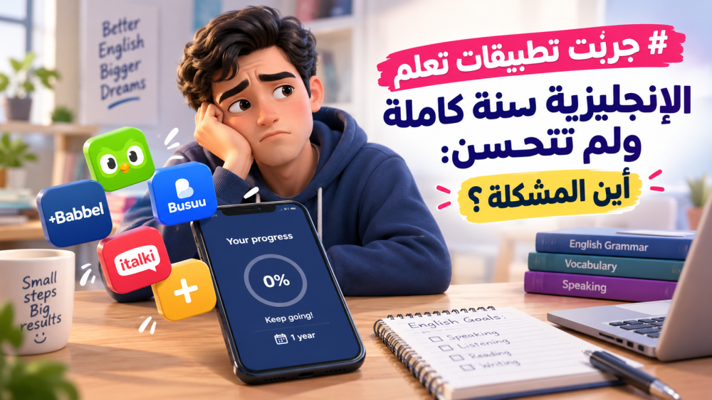 جربت تطبيقات تعلم الإنجليزية سنة كاملة ولم تتحسن: أين المشكلة؟