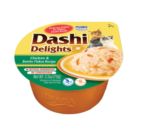اينابا داشي ديلايتس طعام رطب للقطط بنكهة الدجاج مع رقائق البونيتو 70غ