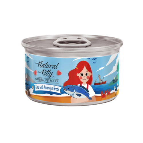 ناتشورال كيتي تونا مع الانشوفة طعام رطب للقطط بالمرق 80g