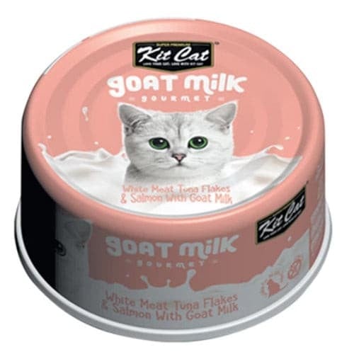 كت كات شرائح التونا البيضاء مع سمك السلمون و حليب الماعز طعام رطب للقطط 70g