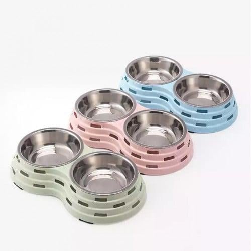 صحن مزدوج لطعام القطط استيل