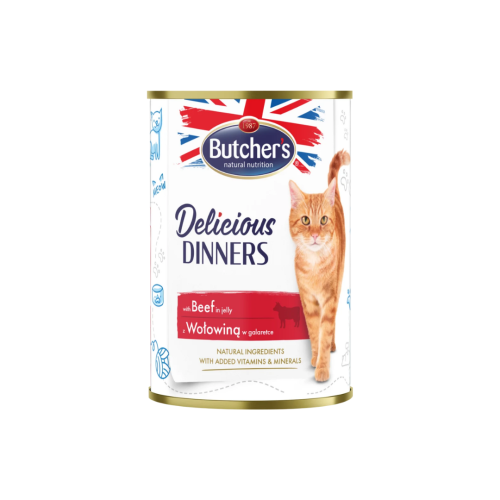 بوتشرز العشاء اللذيذ قطع الحم البقري في جيلي طعام رطب للقطط 400 جرام