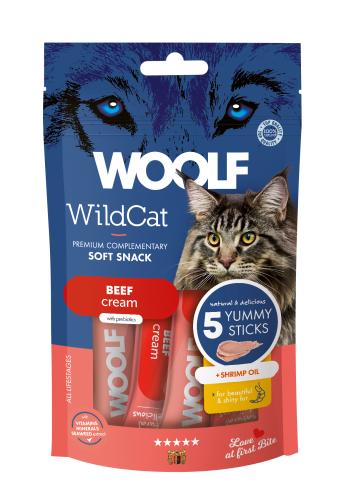 وولف وايلد كات مكافئة للقطط باللحم البقري وزيت الجمبري 5x14g