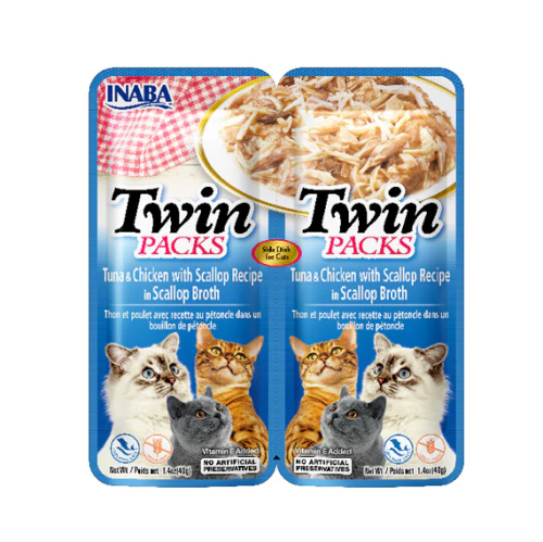 إينابا توين باك تونة ودجاج في مرق المحار طعام رطب للقطط 2 × 40 جرام