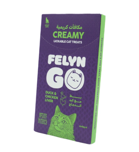فيلاين قو مكافئات كريمه بنكهة البط و كبد الدجاج للقطط 4×15 جرام