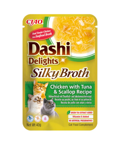 اينابا داشي ديلايتس طعام رطب للقطط بنكهة الدجاج والتونة مع السكالوب في المرق 40غ