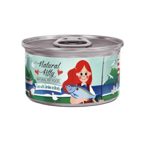 ناتشورال كيتي معلبات تونة مع السردين في المرق (للقطط الصغيرة والبالغة) 80g