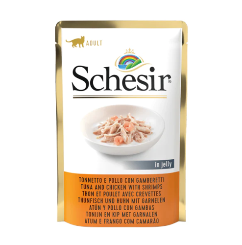 شيزر ظرف فيليه الدجاج بالروبيان بالجلي طعام رطب للقطط 85g