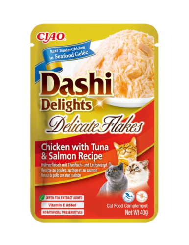 اينابا داشي ديلايتس طعام رطب تكميلي للقطط شرائح بنكهة الدجاج والتونة مع السالمون 40غ