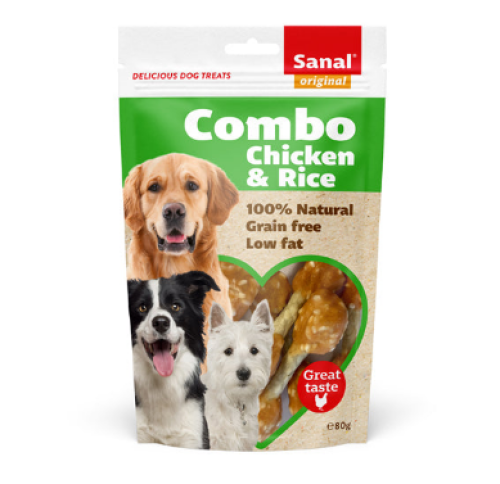 سنال شرائح رز و دجاج وجبة خفيفه و مكافئات للكلاب 80 جرام