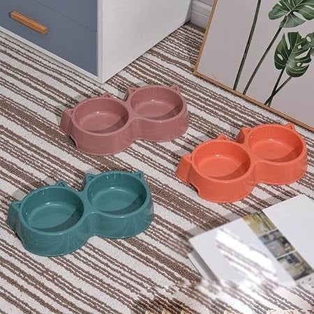 صحن مزدوج لطعام القطط شكل قطة