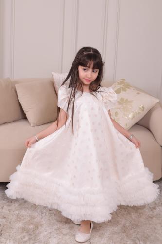 فستان بناتي بتصميم واسع مزين بقلوب وكشكش أنيق