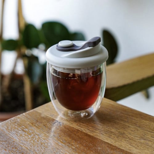 كوب زجاج دبل من LINE مانع للتسرب 250 مل رمادي