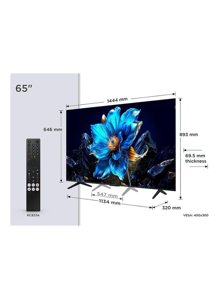 تي سي ال شاشة 65 بوصة QLED جوجل تي في بدقة 4K - أسود - 65P7K