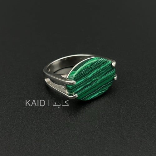 جرانيت | خاتم ملكي مقبض فضه عيار 925 - أخضر معرق