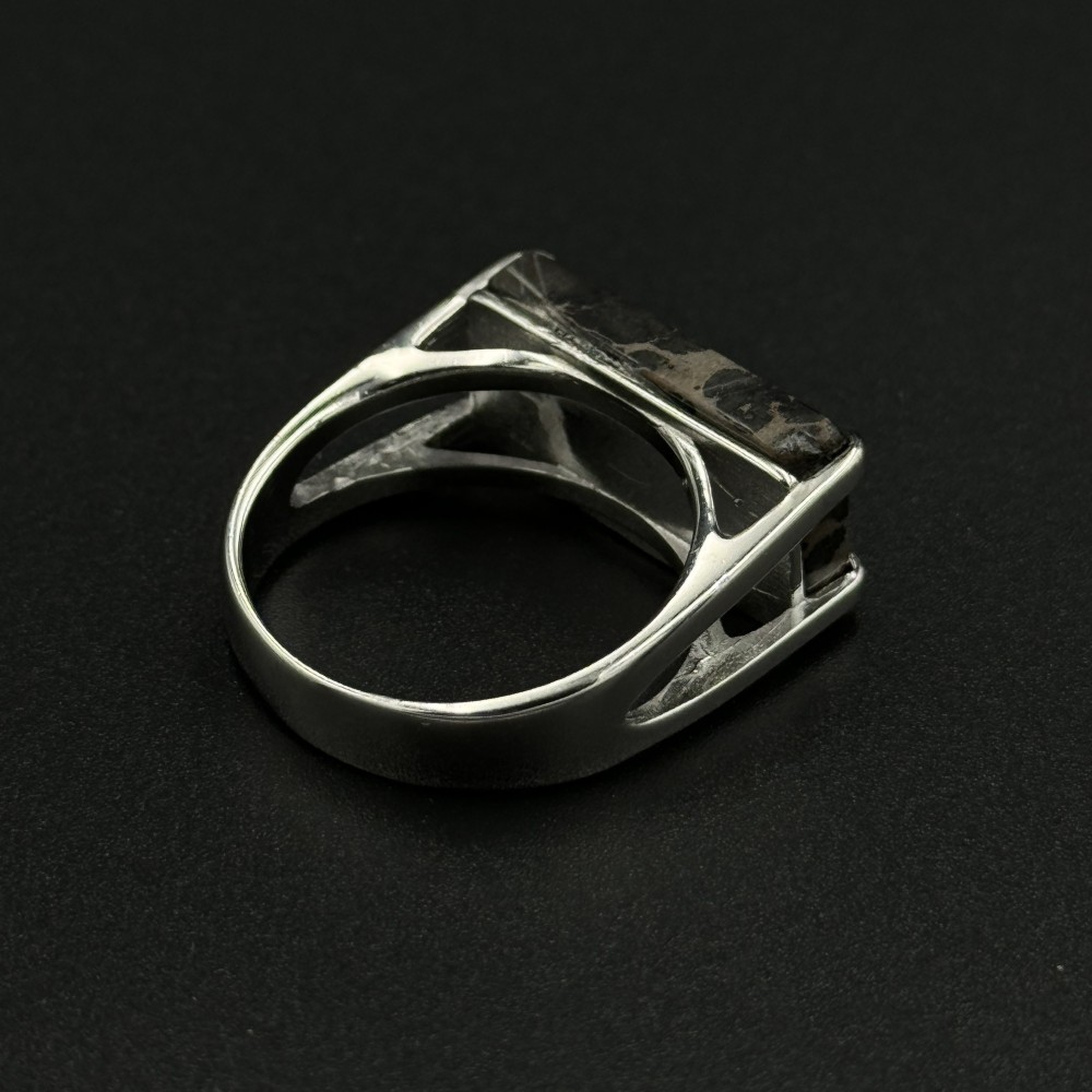 توروس | خاتم ملكي مستطيل فضه عيار 925 - أسود معرق