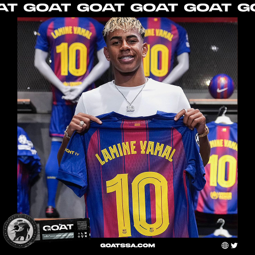 تيشيرت برشلونة الأساسي 25/26 مع طباعة يامال و شعار ابطال اوربا بالكتف