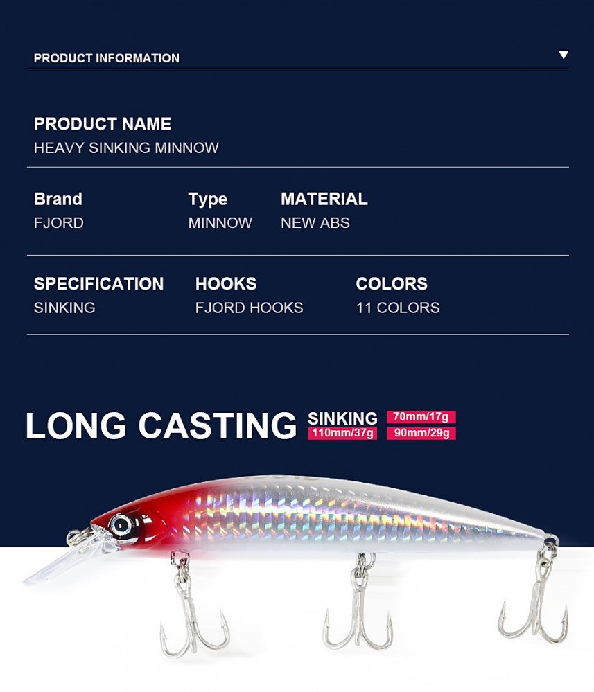 FJORD Luminous 37g 29g 17g Hardcore Sinking Minnow Fishing Lure