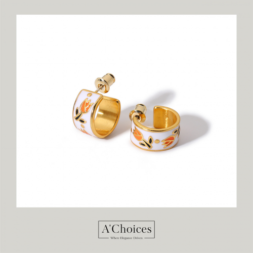 أقراط فينتج مصنوعة من النحاس المطلي بالذهب على شكل زهرة التوليب