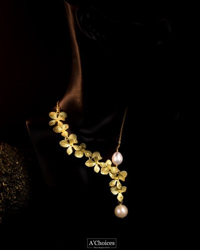 سلسال ناعم مصنوع يدوياً مطلي بالذهب عيار 18 مع اللؤلؤ الزراعي