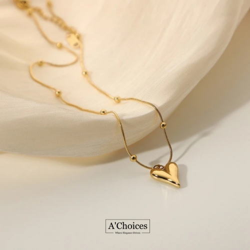 سلسال علي شكل قلب مصنوع من الستانلس ستيل المطلي بالذهب ضد الماء ومقاوم للصدأ