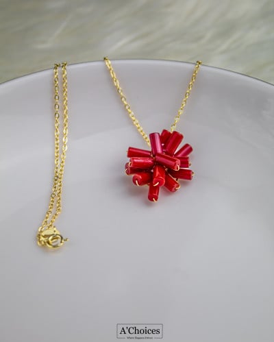 سلسال فضة مصنوع يدويا من الفضة عيار 925 المطلي بالذهب عيار 18 مع حجر المرجان