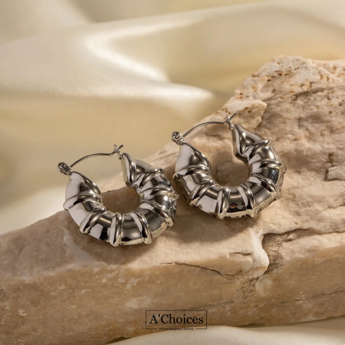 اقراط فضية مصنوعة من الستانلس ستيل المطلي بالفضة ضد الماء ومقاوم للصدأ بشكلين