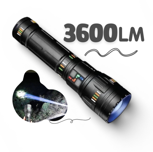 مصباح يدوي DENX DX2327 عالي السطوع بتقنية التكبير/التصغير - ضوء ليزر أبيض، للاستخدام الخارجي الشاق