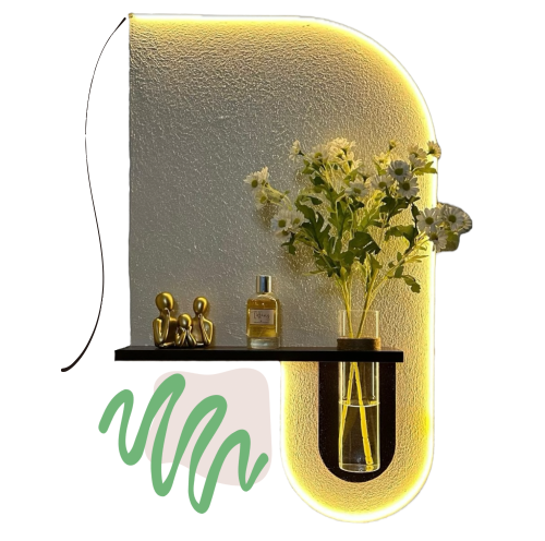 طاولة مع لوحة جدارية 3D مع ليد مضي وفازة للورد تحكم بالانارة ل 6 مستويات