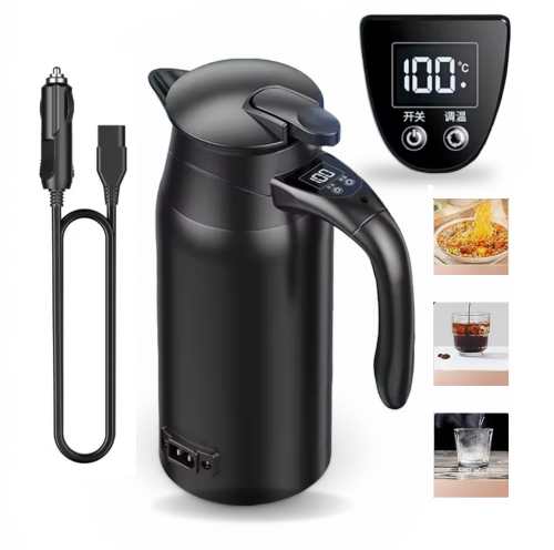 غلاية سيارة كهربائية لتسخين كوب الماء للسيارة 12 فولت/24 فولت 800 مل، لون أسود